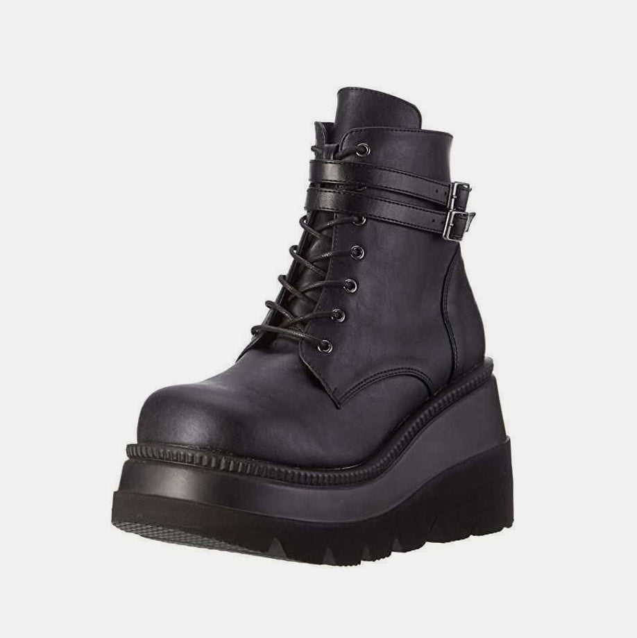 Leather Lace-Up Wedge Boots