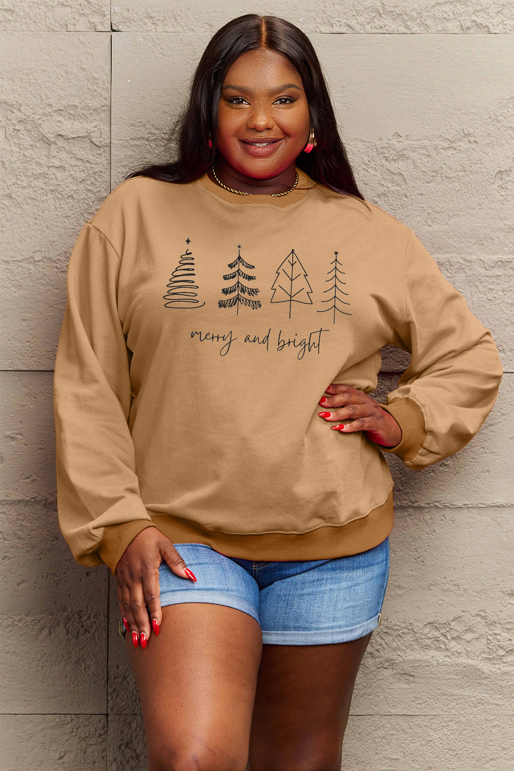Full Size MERRY AND BRIGHT Graphic Sweatshirt