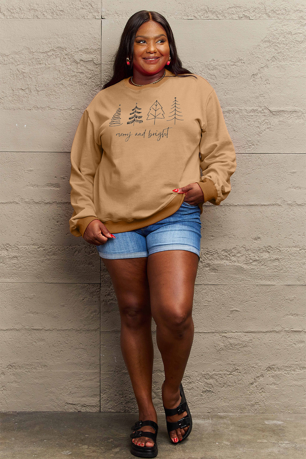 Full Size MERRY AND BRIGHT Graphic Sweatshirt
