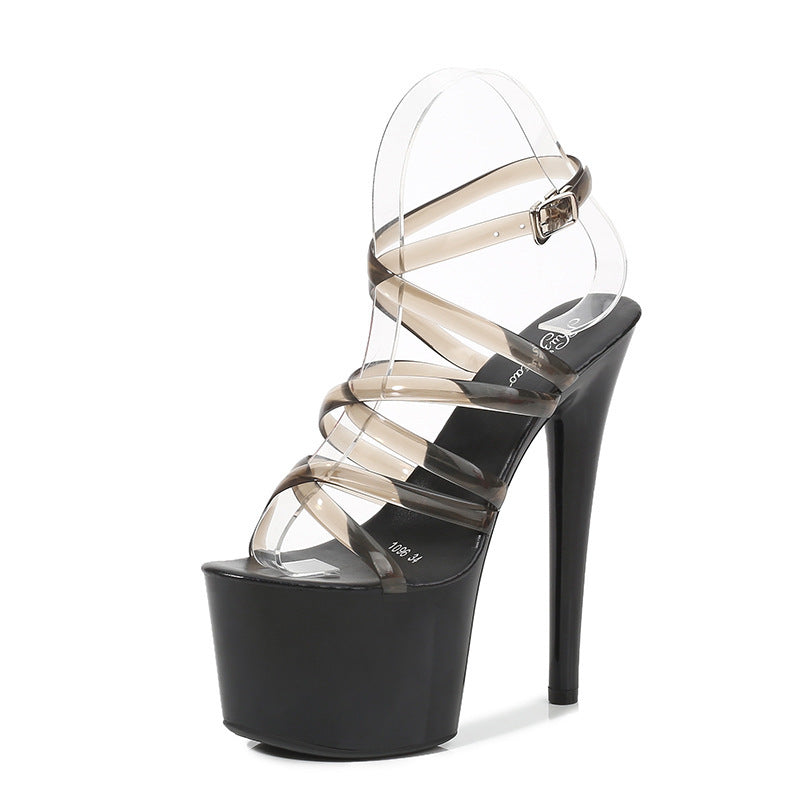Summer 15cm 17cm 20cm Transparent PVC Strap Sandals Women High Heels Platform Shoes Woman Cross Strap Sandals