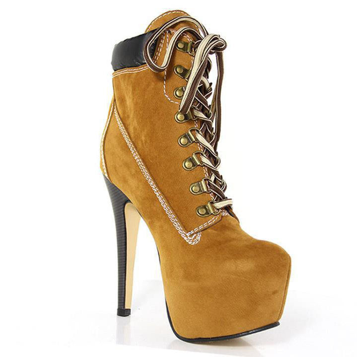 New Platform High Heels 15cm Stilettos Fashion Ankle Boots Shoes Woman Lace Up Sexy Night Club Boots Chic