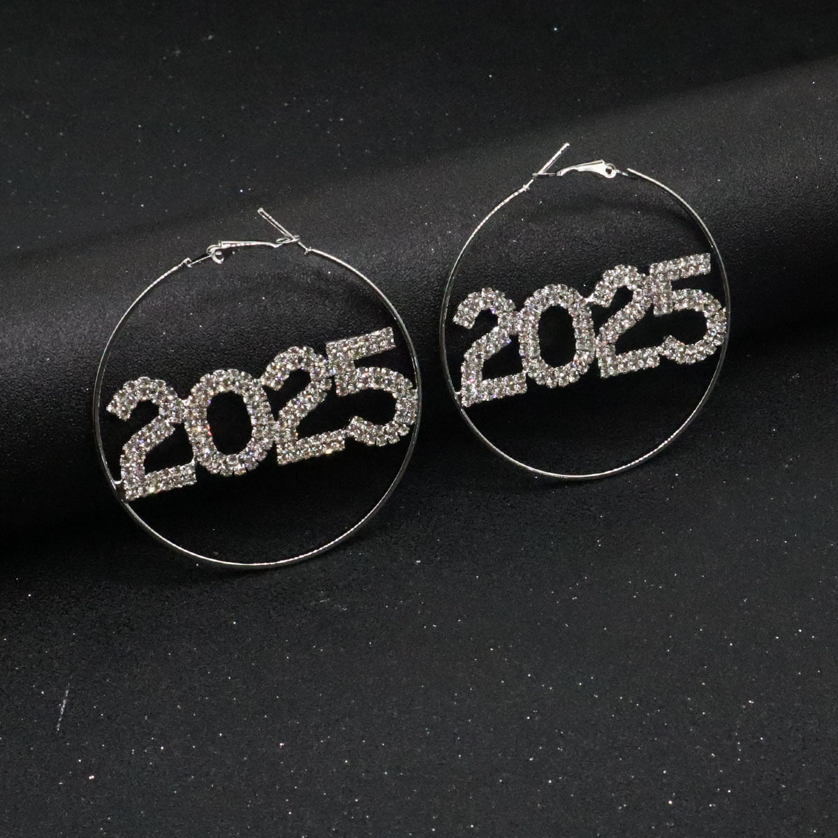 1 Pair 2025 Ring Earrings Fashion Full Rhinestone Digital Earrings Copper Material New Year Party Jewelry Accessories
