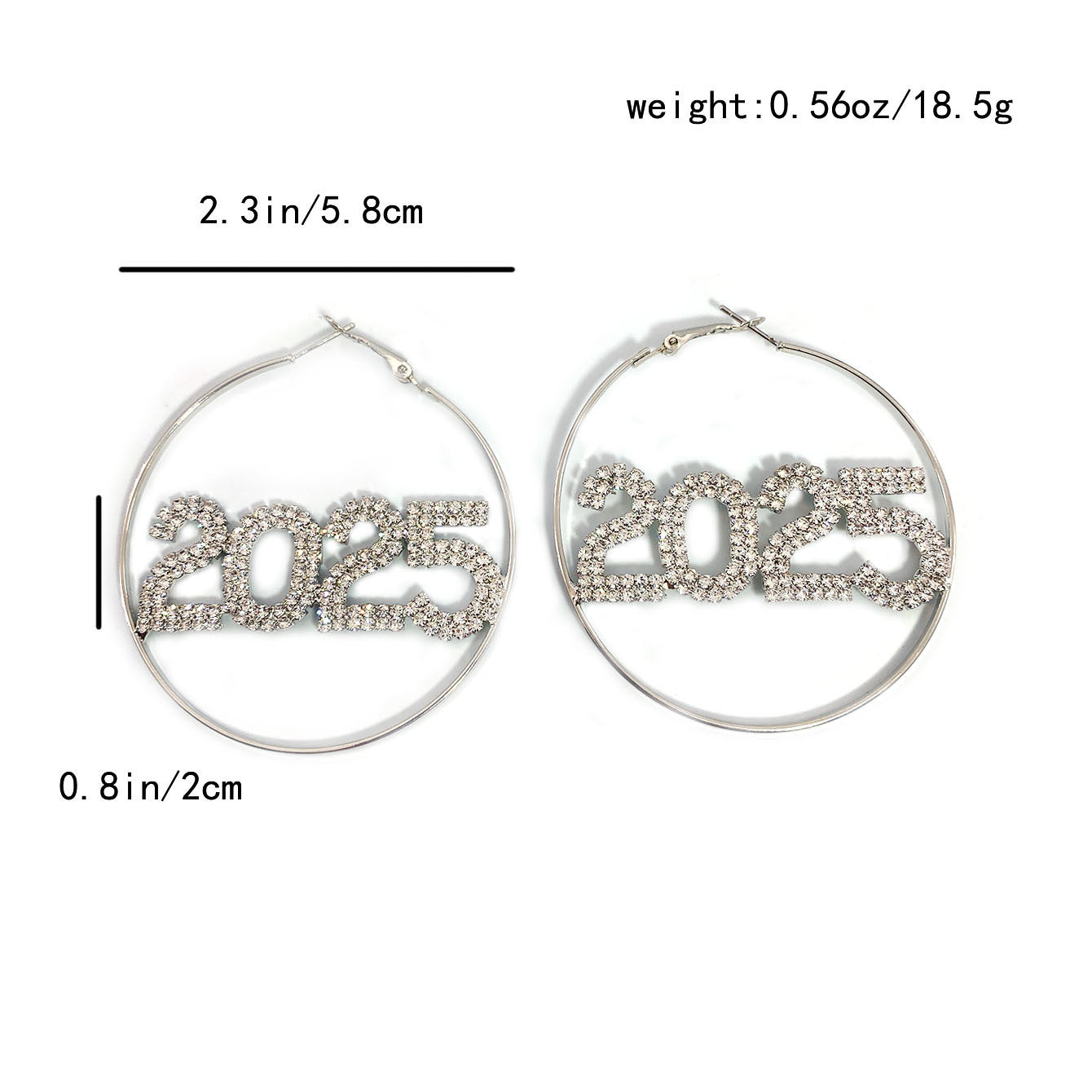 1 Pair 2025 Ring Earrings Fashion Full Rhinestone Digital Earrings Copper Material New Year Party Jewelry Accessories