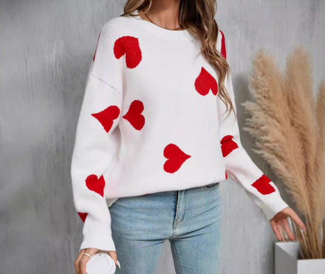 Love Little Peach Heart Plus Size Sweater Round Neck Knitted Pullover For Women