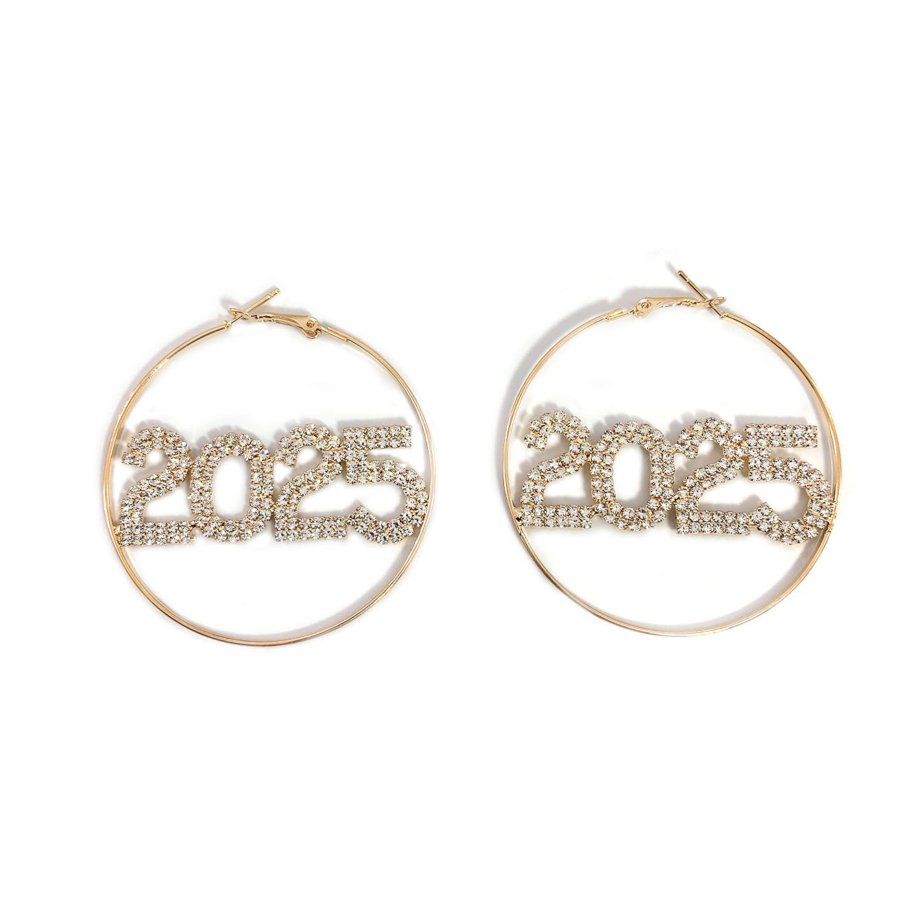 1 Pair 2025 Ring Earrings Fashion Full Rhinestone Digital Earrings Copper Material New Year Party Jewelry Accessories