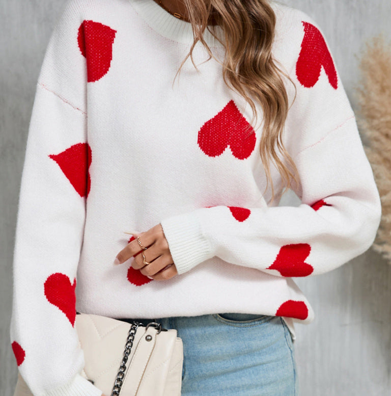 Love Little Peach Heart Plus Size Sweater Round Neck Knitted Pullover For Women