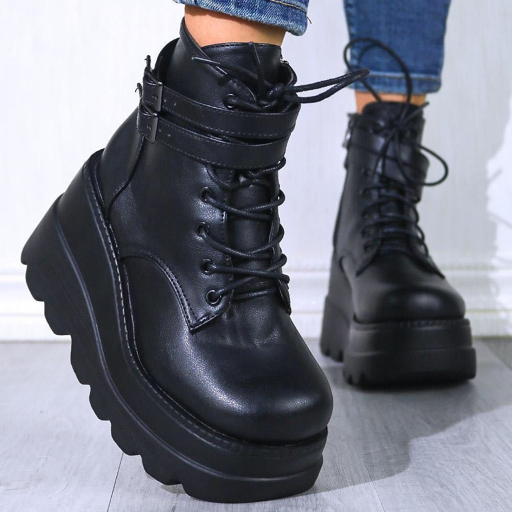 Leather Lace-Up Wedge Boots
