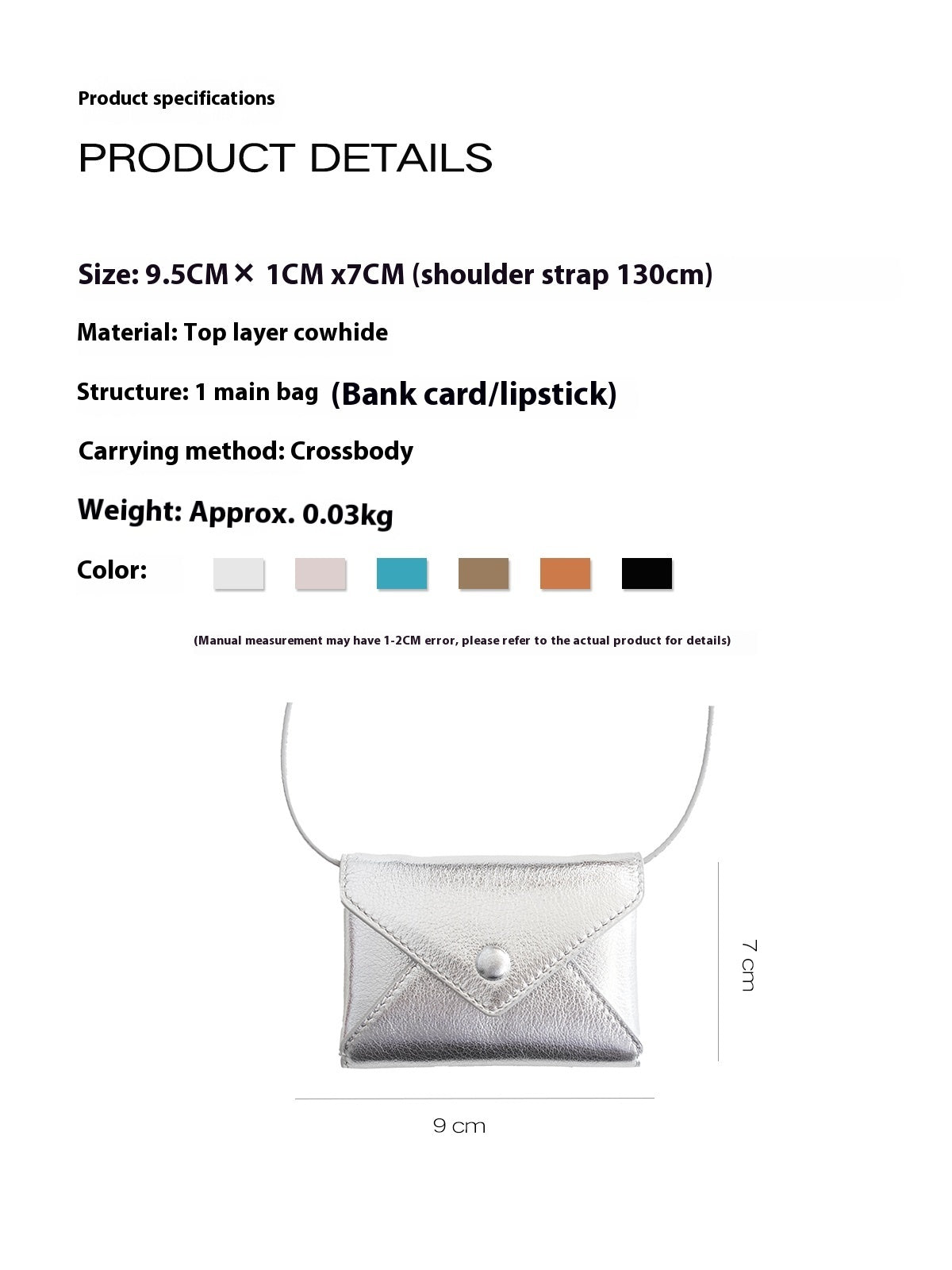 Top Layer Cowhide Delicate Mini Crossbody Envelope Card Bag