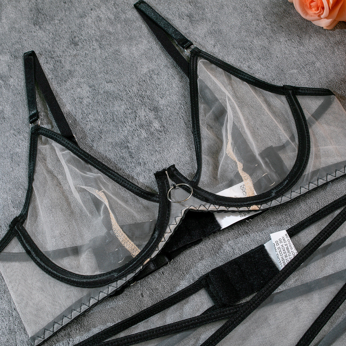 Nude Feel Breathable Mesh See-through Underwear Four-piece Set